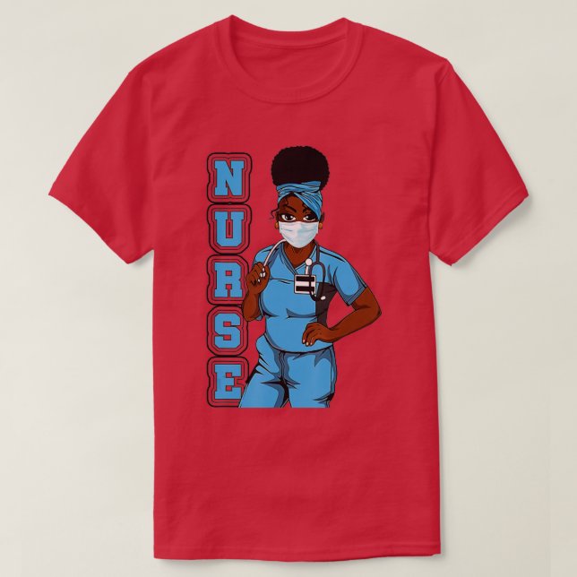 Black Nurse Uniform Face Mask Afro African Women F T-Shirt (Design Front)