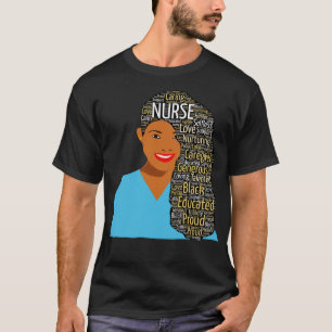 Black Nurse Words in Afro Hair T-Shirt