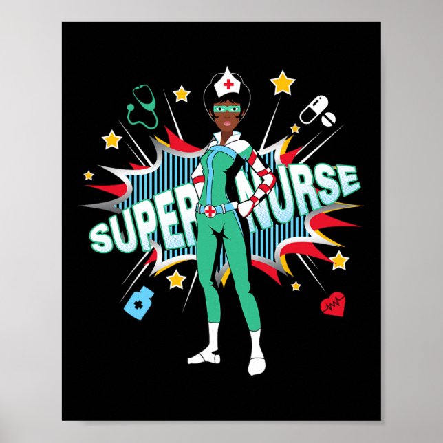 Black Nurses Rock Shirt Super Hero Funny Black Rn  Poster (Front)