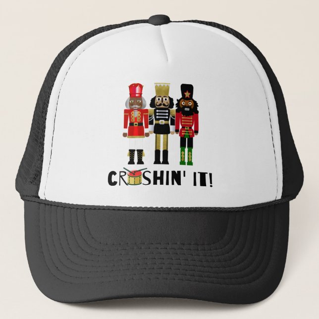 Black Nutcracker "Crushin' It" Gift Trucker Hat (Front)