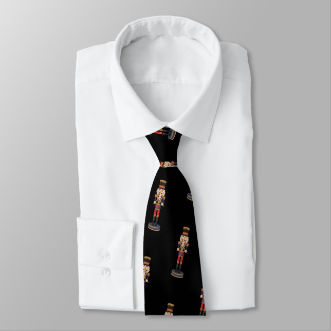 Black Nutcracker Red Soldier Christmas  Tie (Tied)
