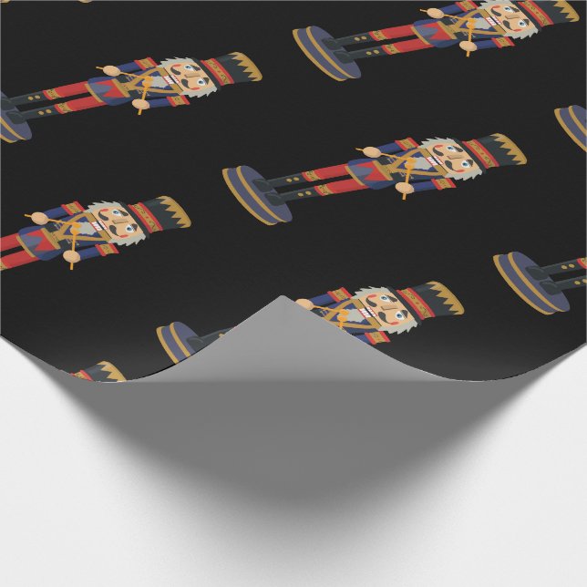 Black Nutcracker Red Soldier Christmas  Wrapping Paper (Corner)