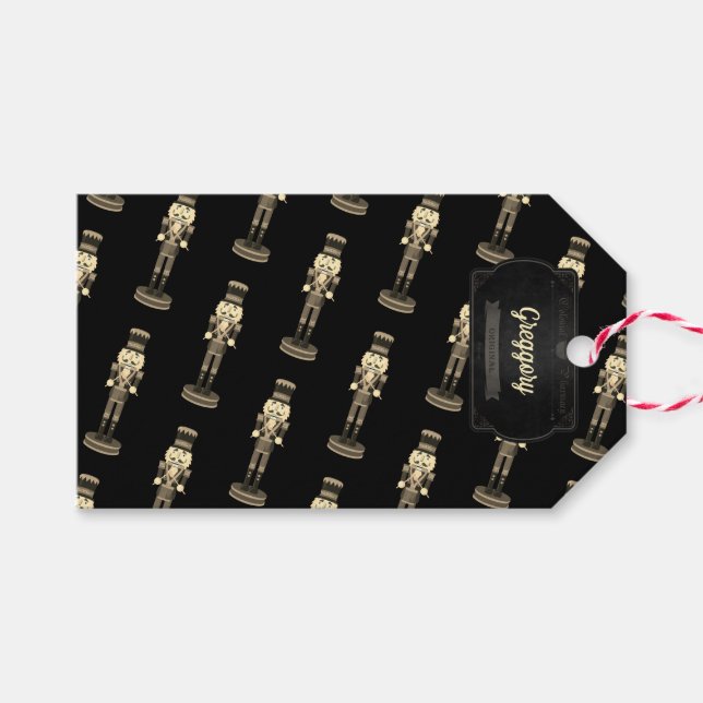 Black Nutcracker Soldier Christmas  Gift Tags (Front (Horizontal))