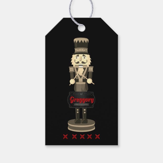 Black Nutcracker Soldier Name Gift Tags (Front)