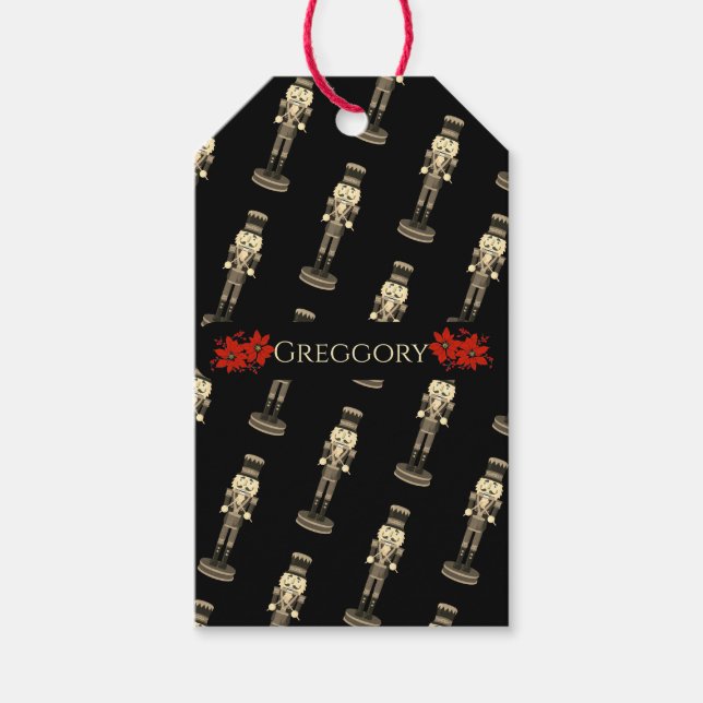 Black Nutcracker Soldier Poinsettia  Gift Tags (Front)