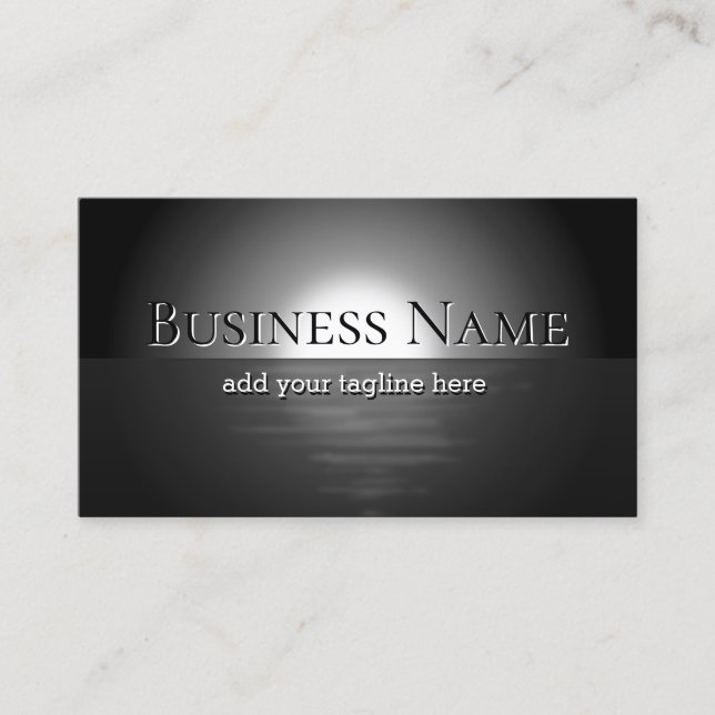 Black Ocean Night Moon Background Professional Business Card (Front)