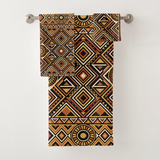 Black Ochre Boho Abstract Surface Pattern Bath Towel Set (Insitu)