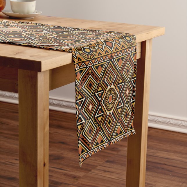Black Ochre Boho Abstract Surface Pattern Short Table Runner (In Situ)