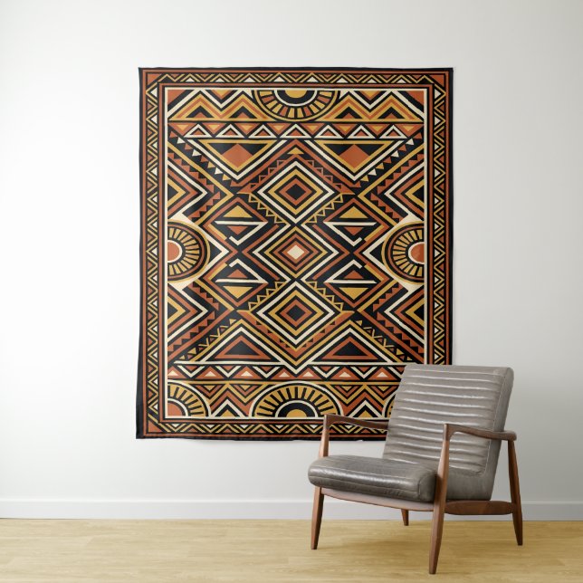 Black Ochre Boho Abstract Surface Pattern Tapestry (In Situ)
