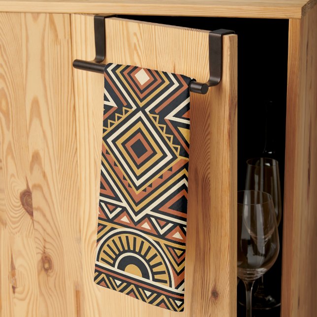 Black Ochre Boho Abstract Surface Pattern Tea Towel (Thirds Fold)