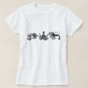 Black Octopus Lobster & Fish Illustration T-Shirt