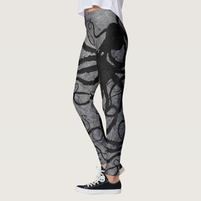 Black Octopus on Grey - Leggings (Left)