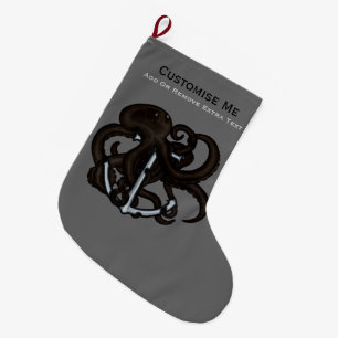 Black Octopus Over Anchor Large Christmas Stocking