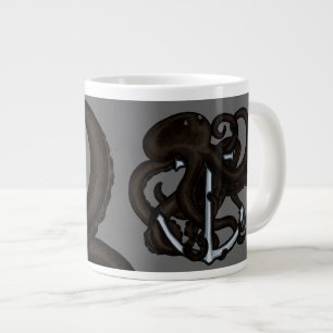Black Octopus Over Anchor Large Coffee Mug