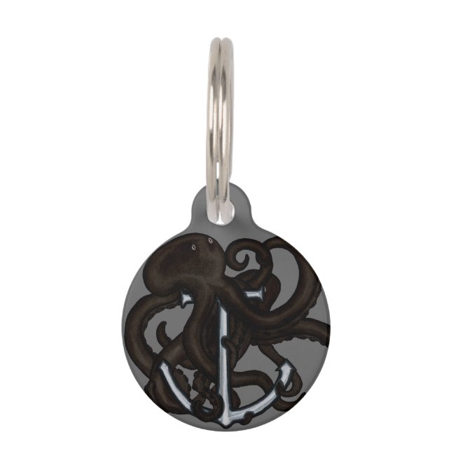 Black Octopus Over Anchor Pet Tag (Front)
