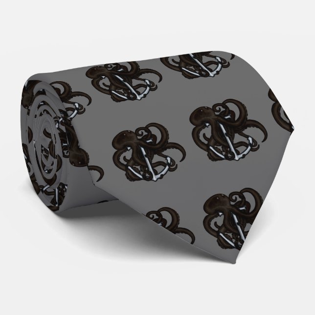 Black Octopus Over Anchor Tie (Rolled)