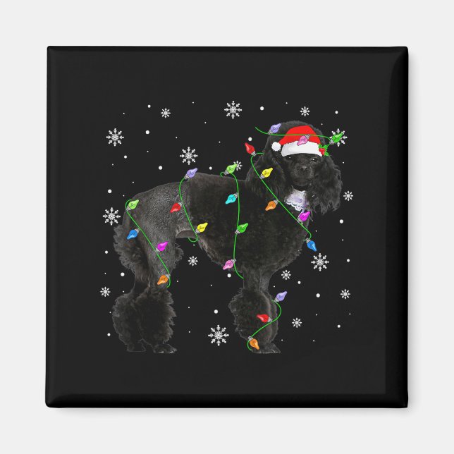 Black Odle Dog Christmas Lights Funny Santa Hat Do Magnet (Front)