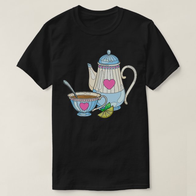 Black of Tea kettle and cup of tea T-Shirt (Design Front)