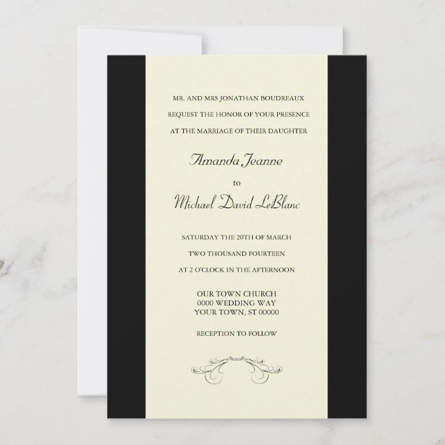 Black Off White Fleur de Lis Wedding Invitations (Front)