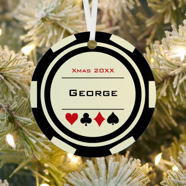Black Off-White Las Vegas Poker Chip Christmas Metal Tree Decoration (Insitu)