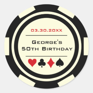 Black Off White Poker Chip Casino Birthday Classic Round Sticker