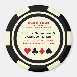 Black Off White Poker Chip Casino Save The Date Magnet