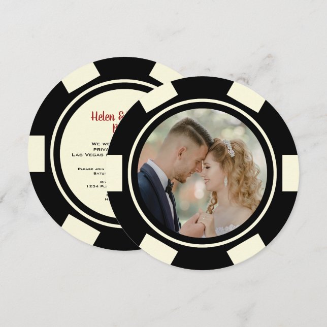 Black Off White Poker Chip Wedding Elopement Invitation (Front/Back)