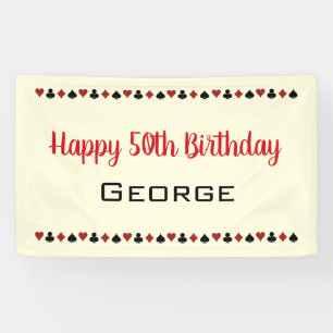 Black Off-White Red Playing Card Suits Birthday Banner