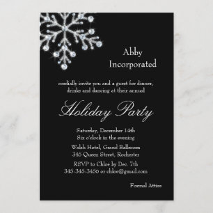 Black Offset Crystal Snowflake Holiday Invitation