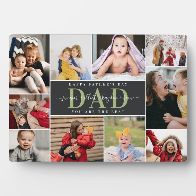 Black & Olive Best Dad Father's Day Photo Collage Plaque (Front)