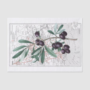 Black Olive Branch Map France Decoupage Vintage  Tissue Paper