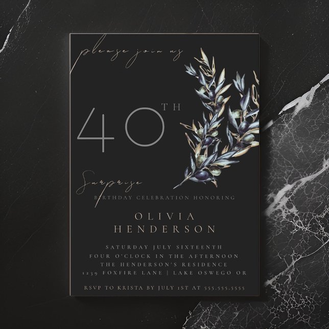 Black Olive Branch Surprise Birthday Invitation (Creator Uploaded)