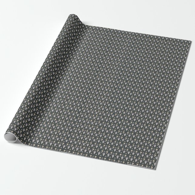 Black Olive Elegant Ditsy Floral Wrapping Paper (Unrolled)