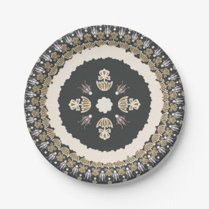 Black Olive Elegant Emblem Floral Paper Plate