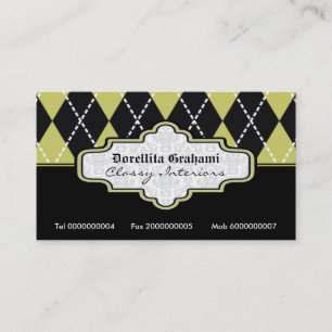 Black olive green white argyle trendy business card