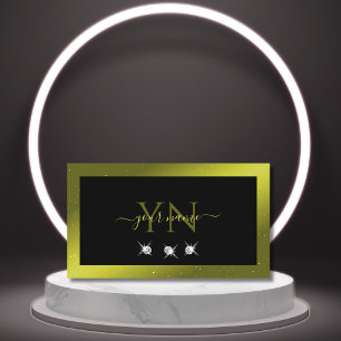 Black Olive Green Yellow Sparkling Jewels Monogram Business Card