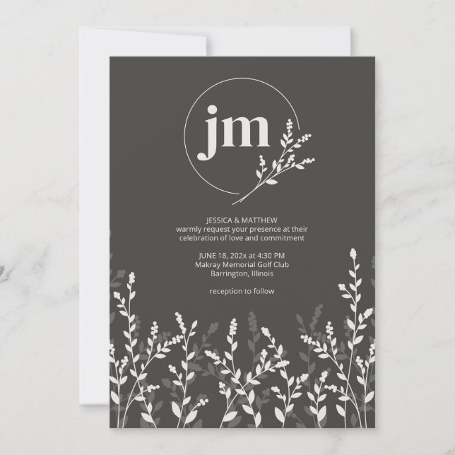 Black Olive • Rustic Wildflower Photo Wedding Invitation (Front)