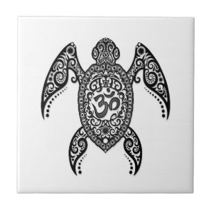 Black Om Sea Turtle on White Tile