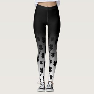 Black Ombre & Black On White 4 Leaf Clover Leggings