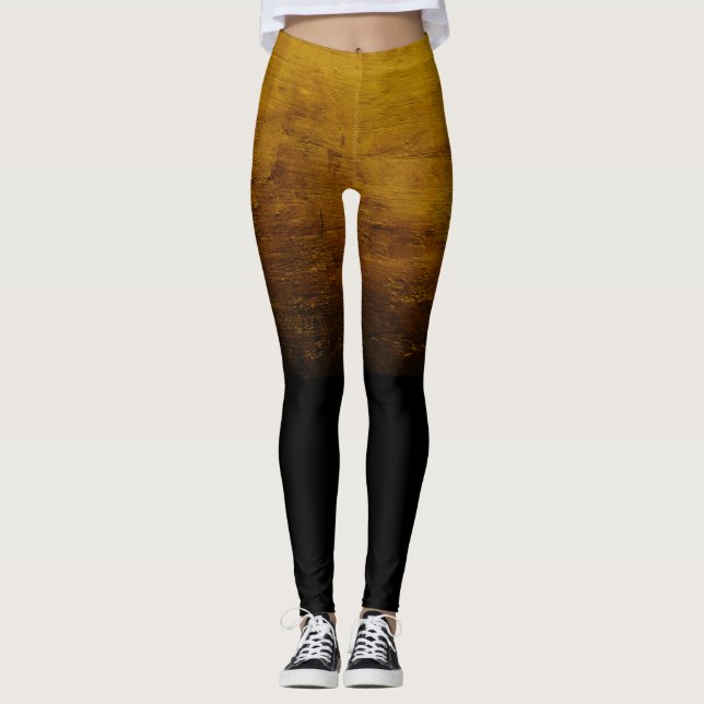 Black Ombré Distressed Texture - Gold Leggings (Front)