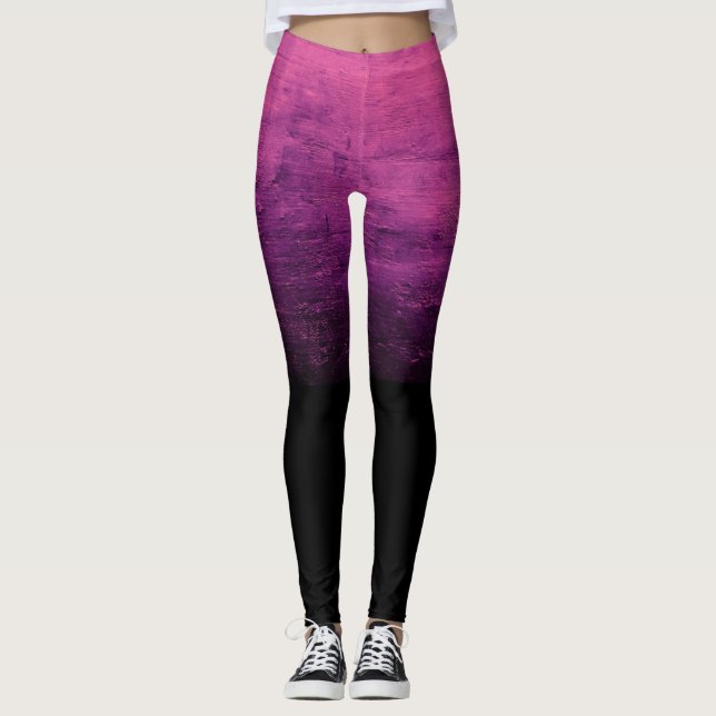 Black Ombré Distressed Texture - Pink Leggings (Front)