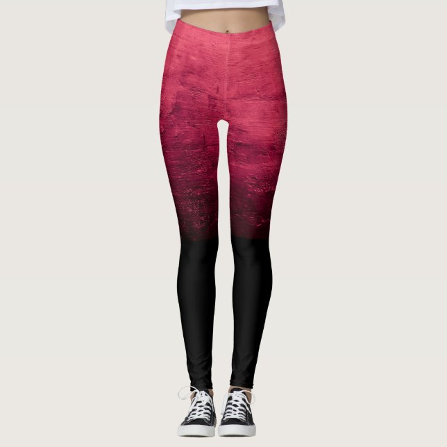 Black Ombré Distressed Texture - Red Leggings (Front)