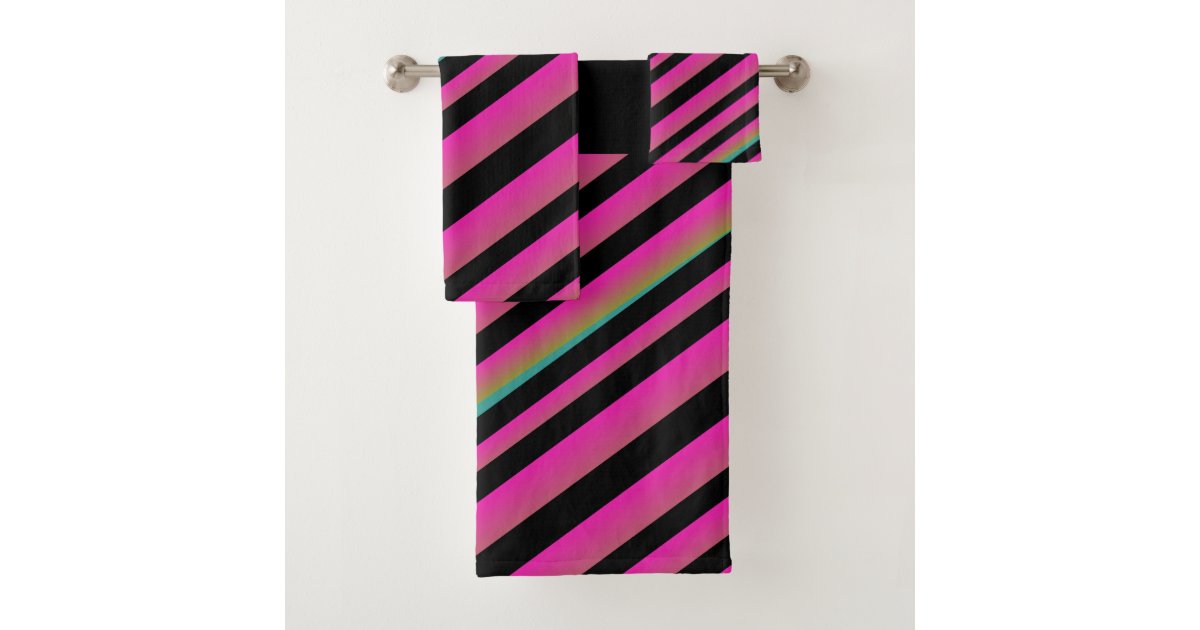 Black Ombre Rainbow Stripes Hot Pink Bath Towel Set | Zazzle.co.uk