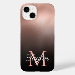 Black Ombre Rose Gold Foil Personalised Monogram Case-Mate iPhone 14 Case