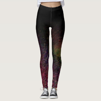 Black Ombre w/ Colourful Circle Grungy Abstract Ar Leggings