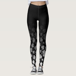 Black Ombre & White on Black Shamrock Leggings