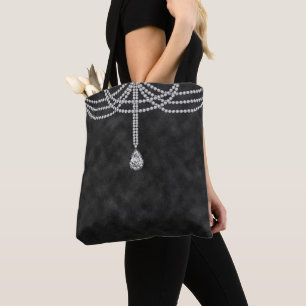 BLACK OMBRE WITH DIAMOND LOOK CHAINS STONES BEADS TOTE BAG