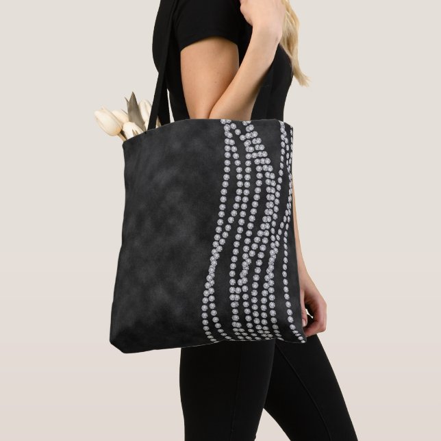 BLACK OMBRE WITH DIAMOND LOOK CHAINS STONES BEADS TOTE BAG (Close Up)