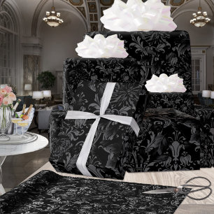 Black On Black Acanthus Leaf Black Floral Palace  Wrapping Paper
