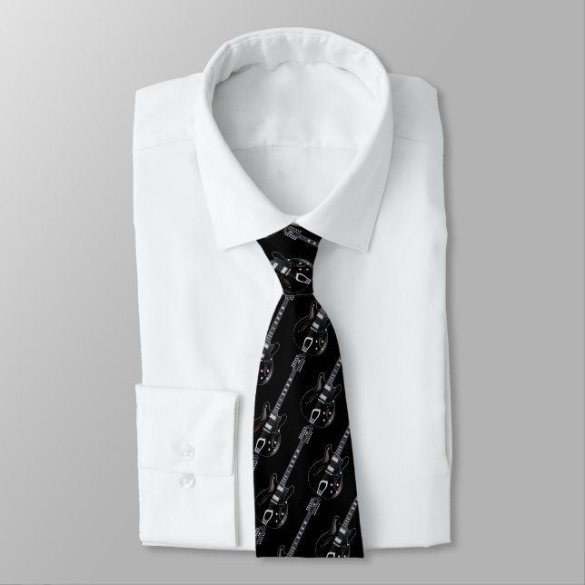 Black On Black Electric Guitar Pattern Tie (Tied)